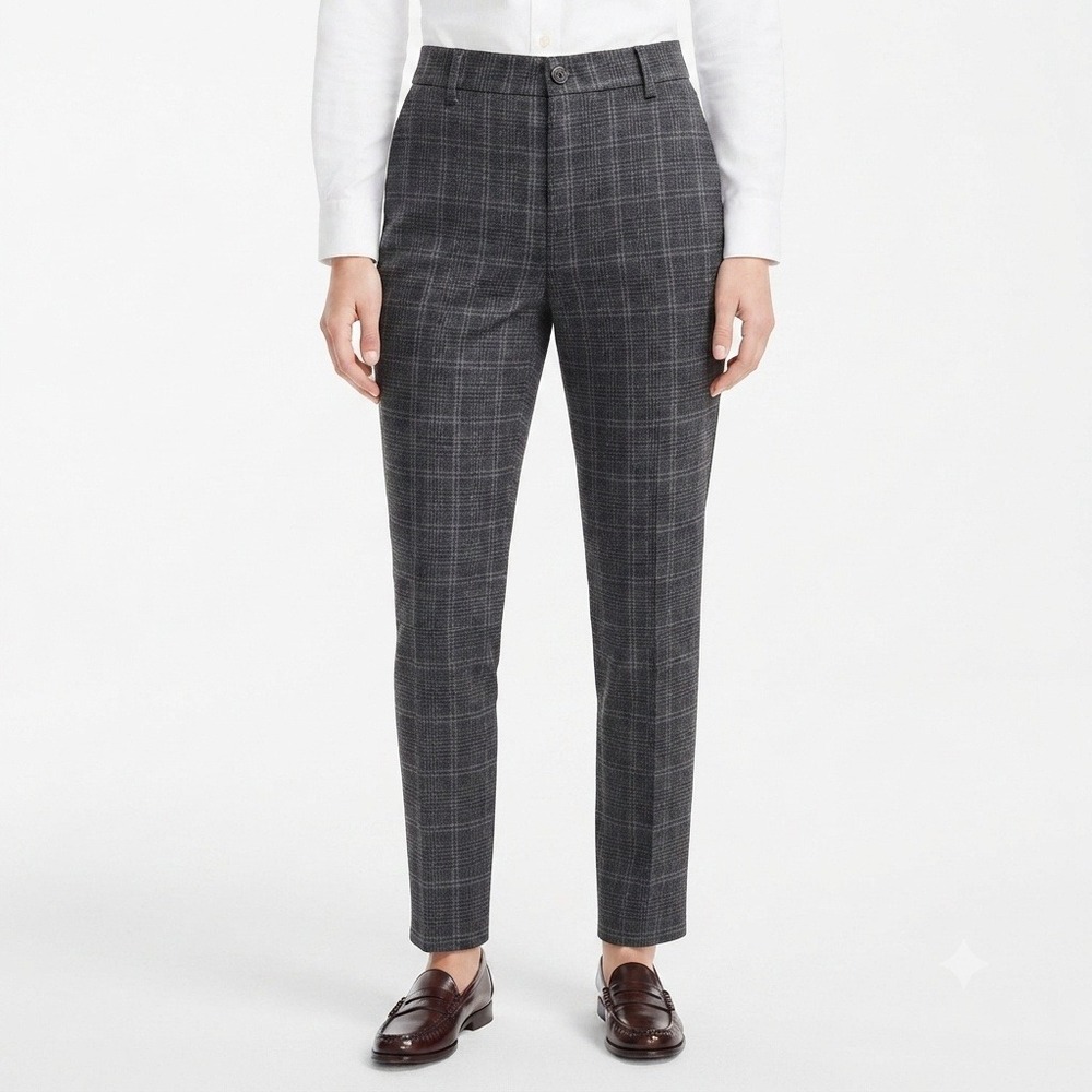 Hobemty Pants Womens XL Grey Plaid High Waist Tapered Dress Pants Office NEW